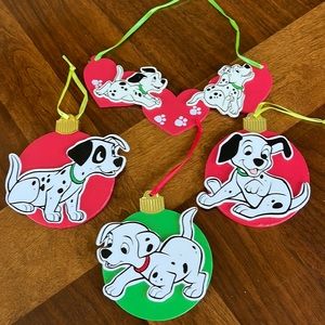 VINTAGE KURT ADLER SET OF 4 101 DALMATIONS PAINTED WOOD ORNAMENTS - BEAUTIFUL!